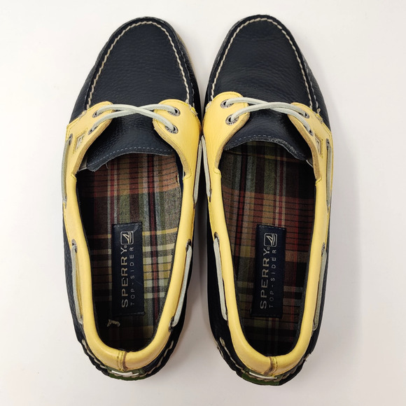 Sperry Mens Leather Two Tone Loafers Size 11 M Yellow Navy Blue Casual Comfort - Picture 11 of 15